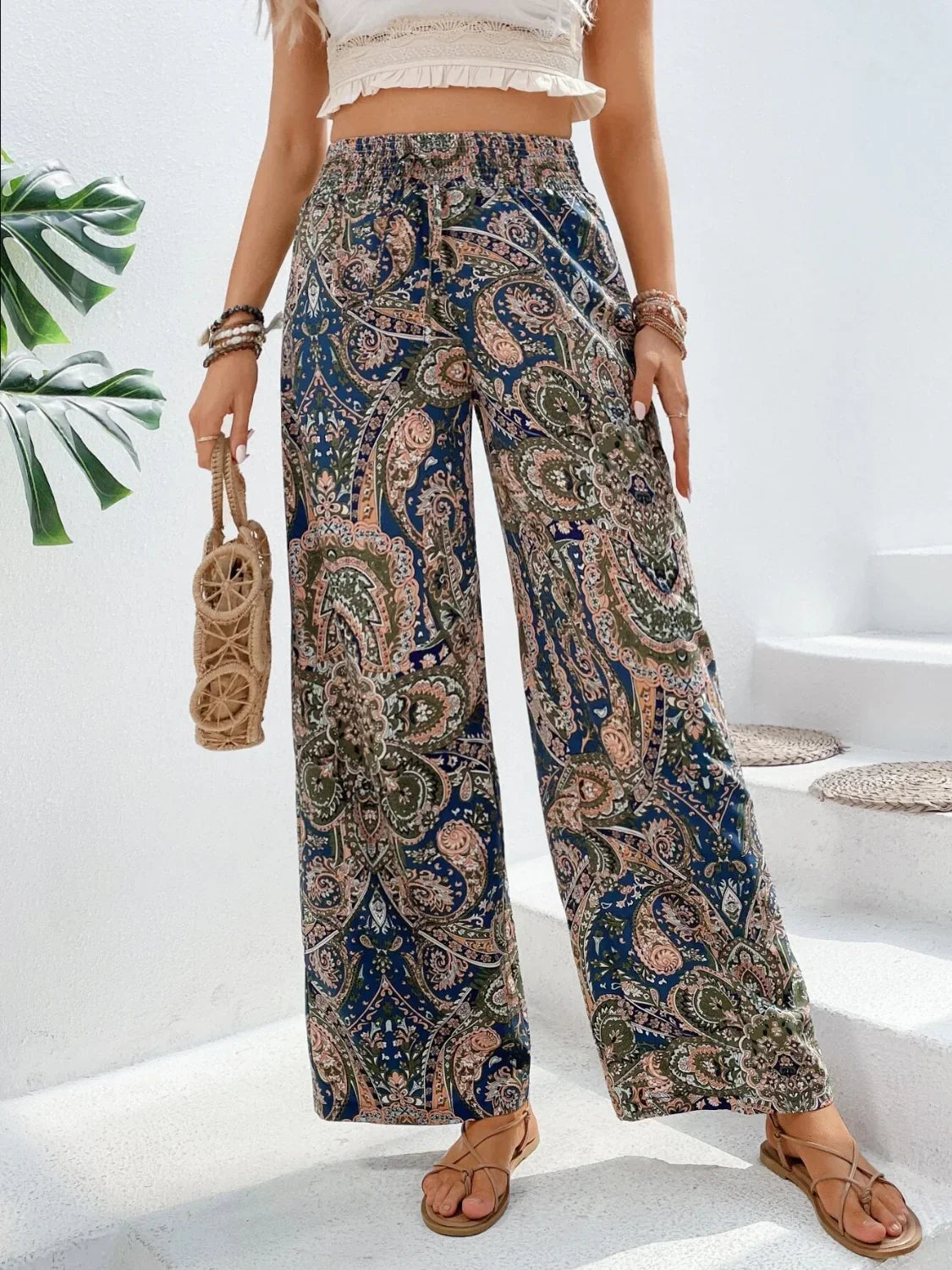 EP | Artistique d'impression pantalon taille haute pour les femmes