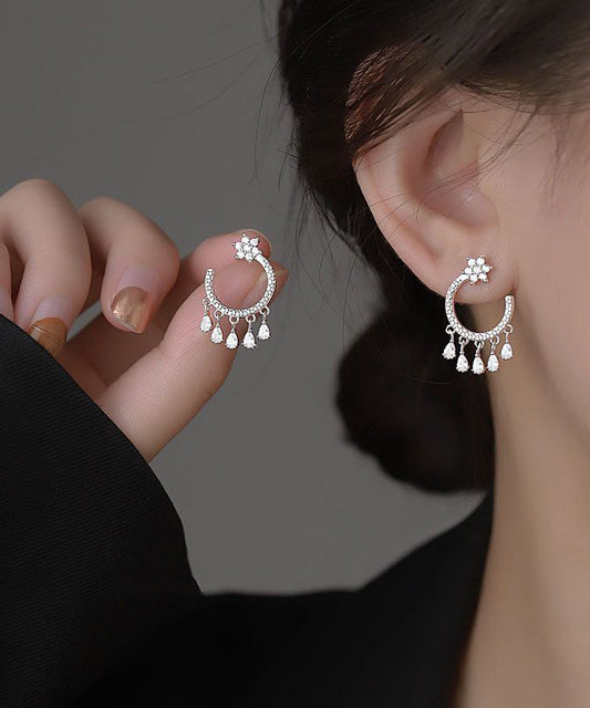Diy White Sterling Silver C-shaped Tassel Stud Earrings