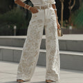 Women's Vintage White Rose Floral Embroidery Art Loose Jeans artswardrobe