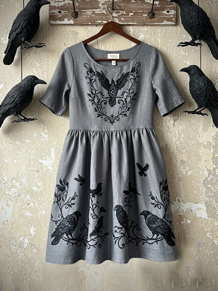 Women's Tribal Raven Embroidery Celtic Lace Art Tank Dress artswardrobe