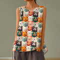 Comstylish Women's Pop Art Embroidered Cat Print Tank Top