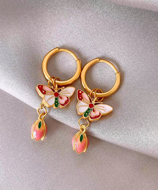 Retro Rainbow Copper Alloy Enamel Butterfly Stud Earrings