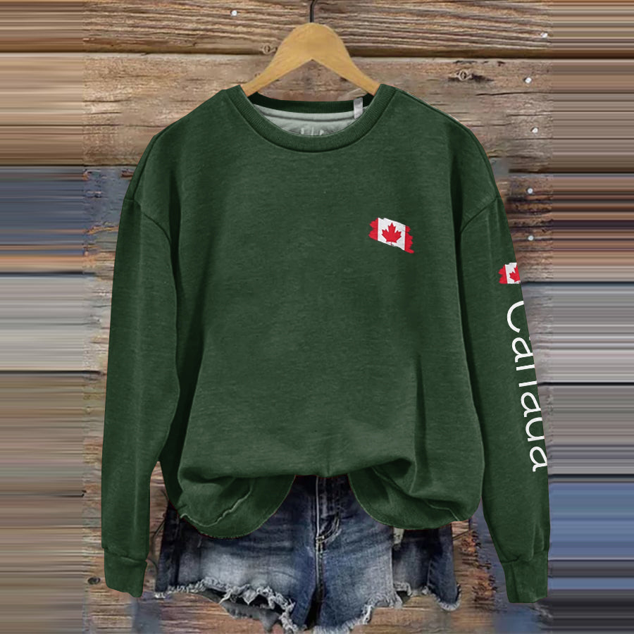 Comstylish Women's Canadian Flag Print Crew Neck Casual Sweatshirt
