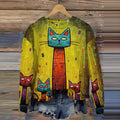 Vintage  Color Block Cat Animal Print Women's Sweatshirt elevenforest