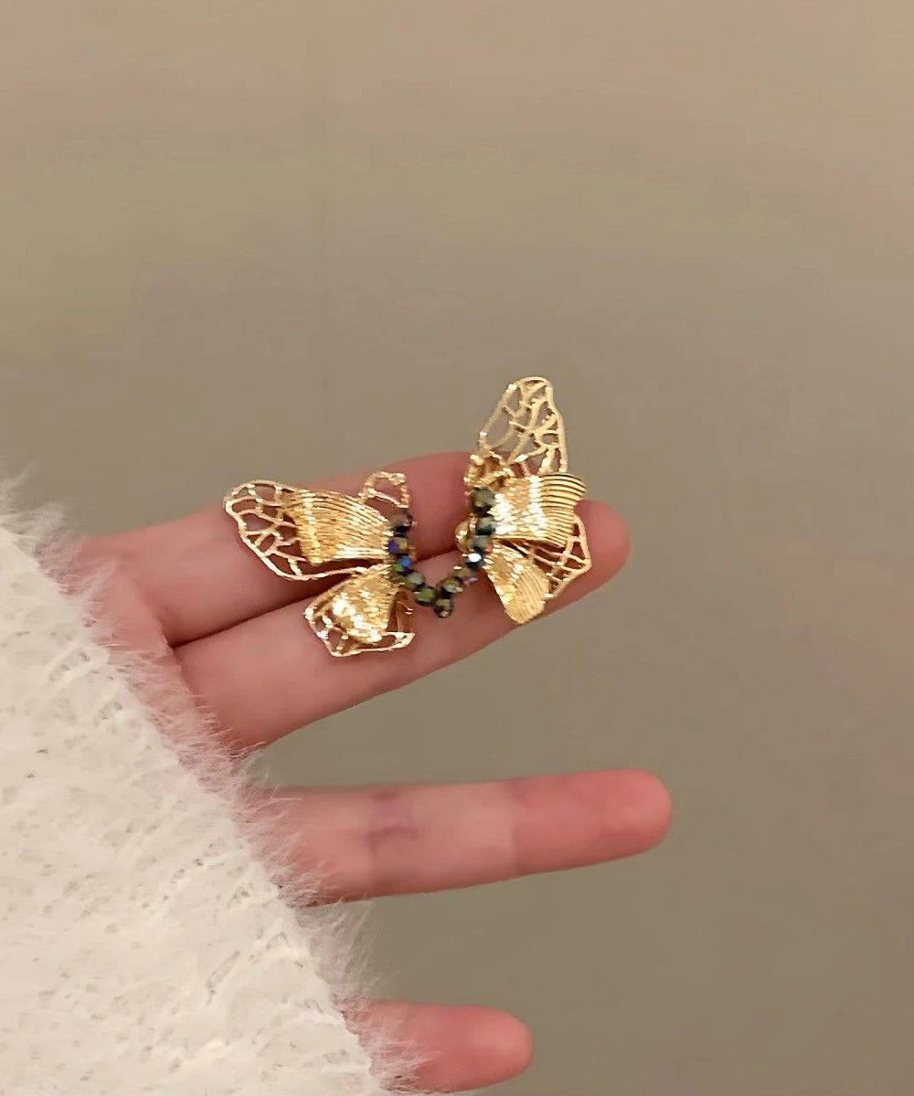 Gold Sterling Silver Alloy Butterfly Stud Earrings