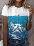 Women's Cat Printed Short-sleeved T-shirt elevenforest