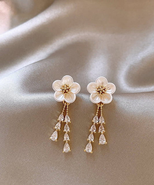 Stylish Gold Copper Alloy Zircon Water Drop Tassel Drop Earrings