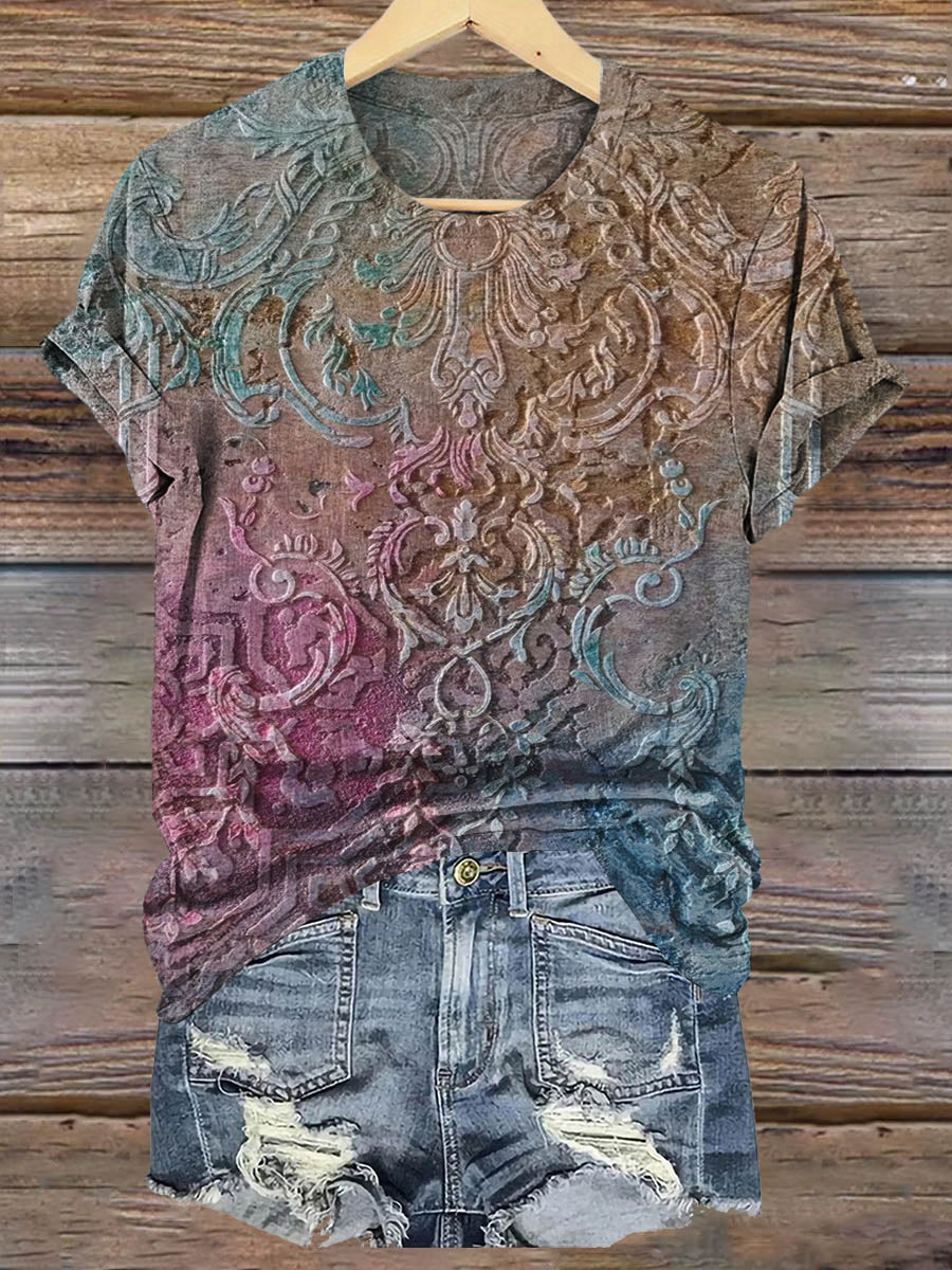 Women's Art Painting Hippie Print Crew Neck T-Shirt