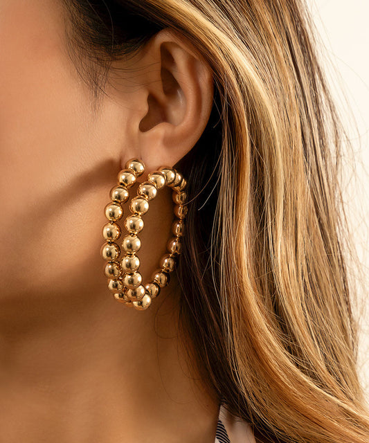 Gold Metal Alloy Ball Hoop Earrings