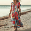Women's Bohemian Ethnic Collage Art Casual Cotton And Linen Dress artswardrobe
