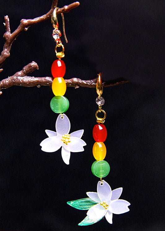 Jade Lotus Flower Zircon Drop Earrings