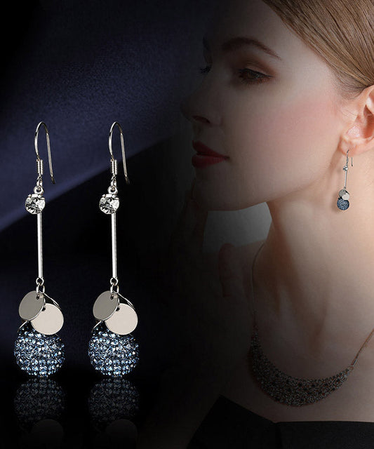 Blue Sterling Silver Crystal Drop Earrings