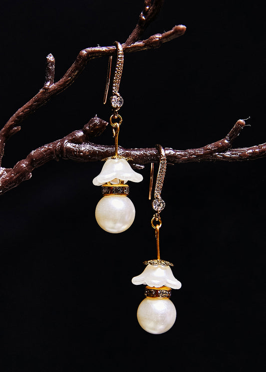White Pearl Zircon Drop Earrings