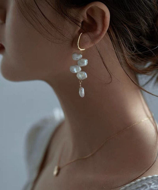 White Alloy Asymmetric Pearl Drop Earrings