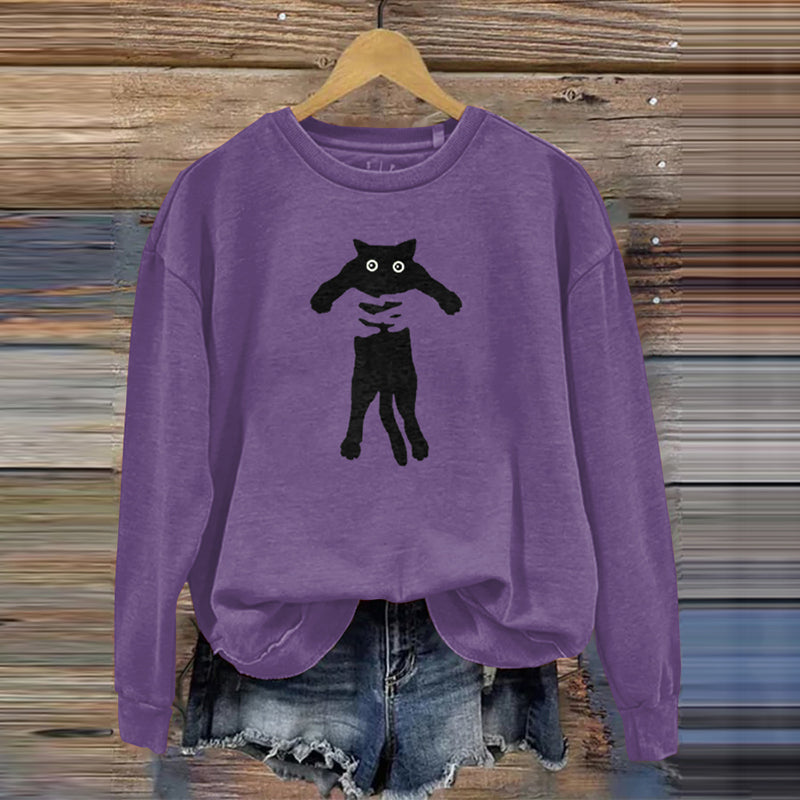 Women's Hugging Black Cat Abstract Art Painting Sweatshirt elevenforest