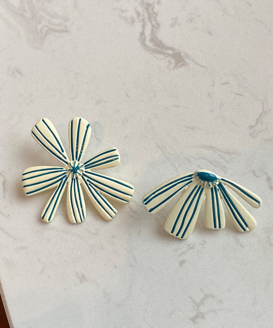 Beige Sterling Silver Asymmetric Stud Earrings