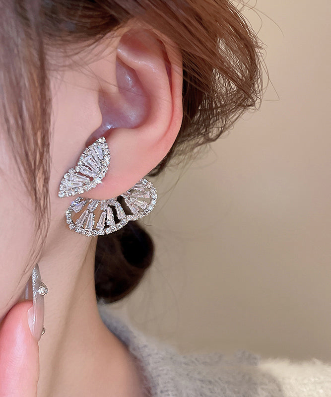 Silk Copper Zircon Hollow Out Butterfly Stud Earrings