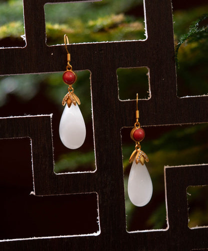 White Colour Agate Jade Water Drop Drop Earrings