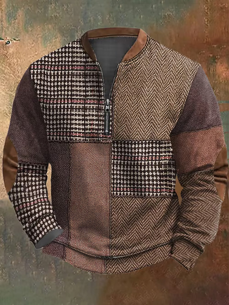Men's Retro Print Casual Zipper Sweatshirt artswardrobe