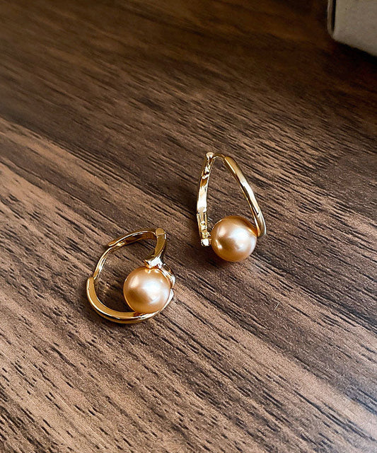 Champagne Copper Overgild Pearl Hoop Earrings