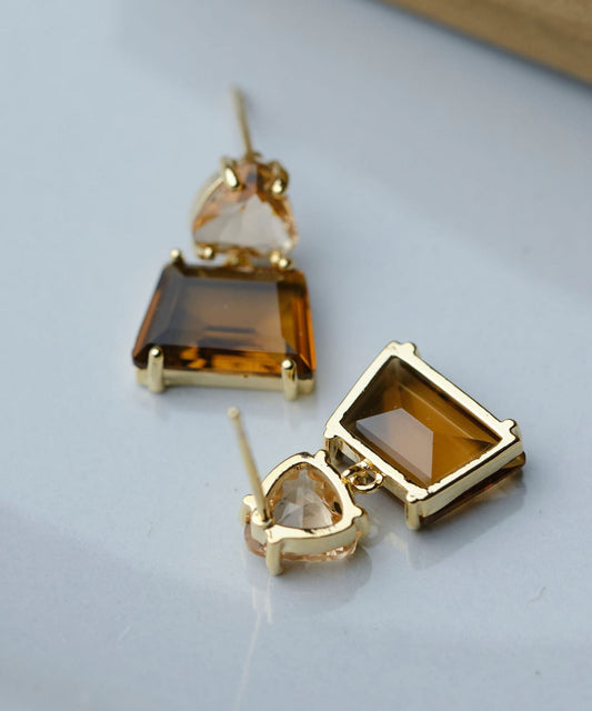 Diy Brown Copper Overgild Crystal Drop Earrings