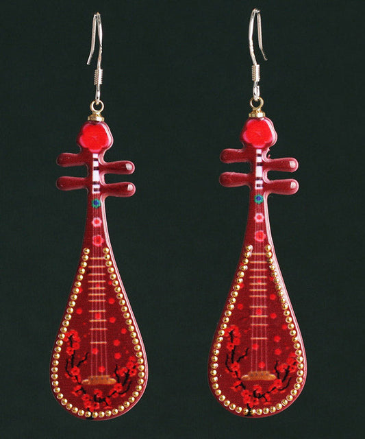 Red Sterling Silver Pipa Drop Earrings