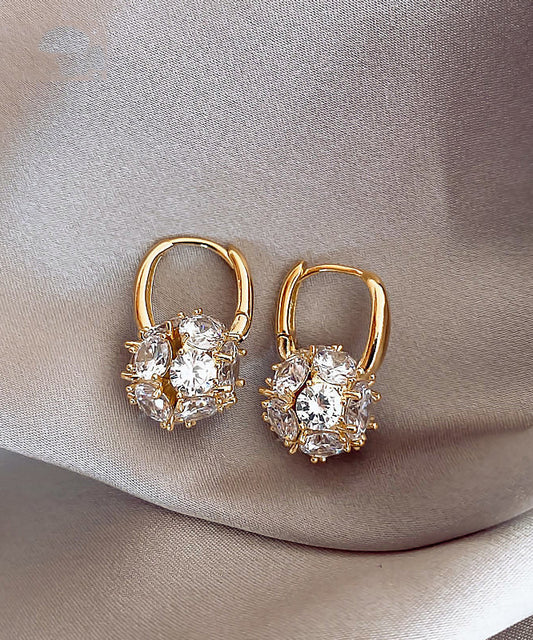 Gold Copper Alloy Zircon Spherical Hoop Earrings