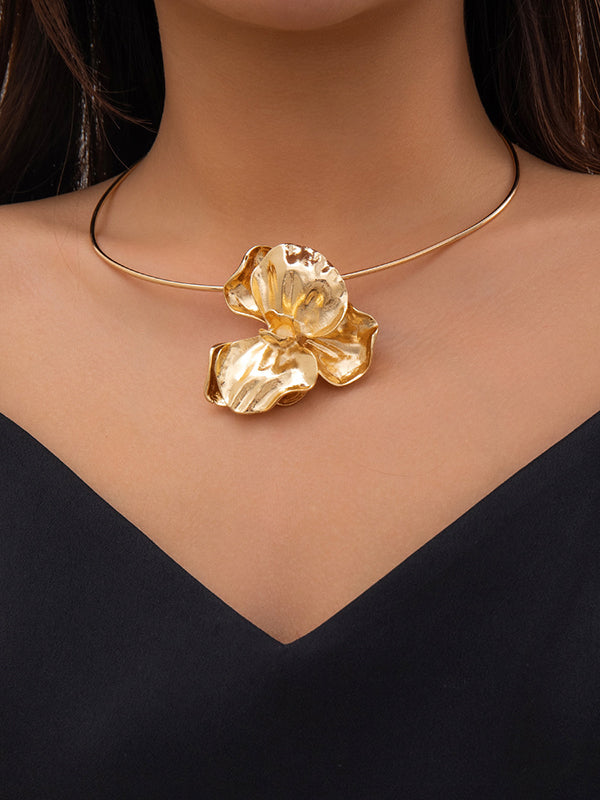 Flower Shape Pleated Color Dainty Necklace Necklaces Accessories