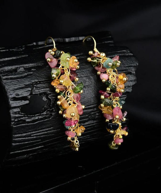 Diy Rainbow Sterling Silver Overgild Gravel Drop Earrings