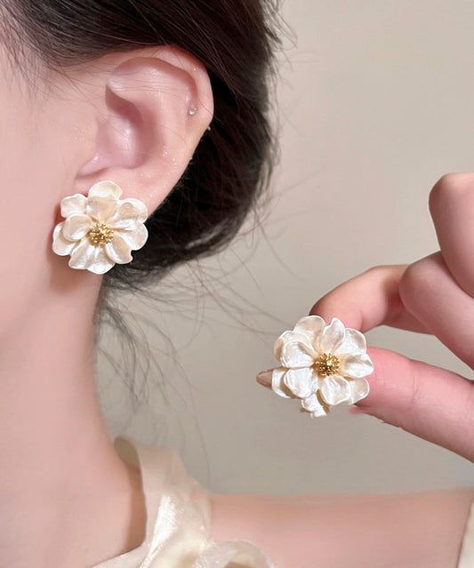 Stylish Beige Copper Alloy Acrylic Stud Earrings