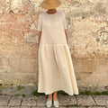 Vintage Plaid Linen Blend Vacation Dress artswardrobe
