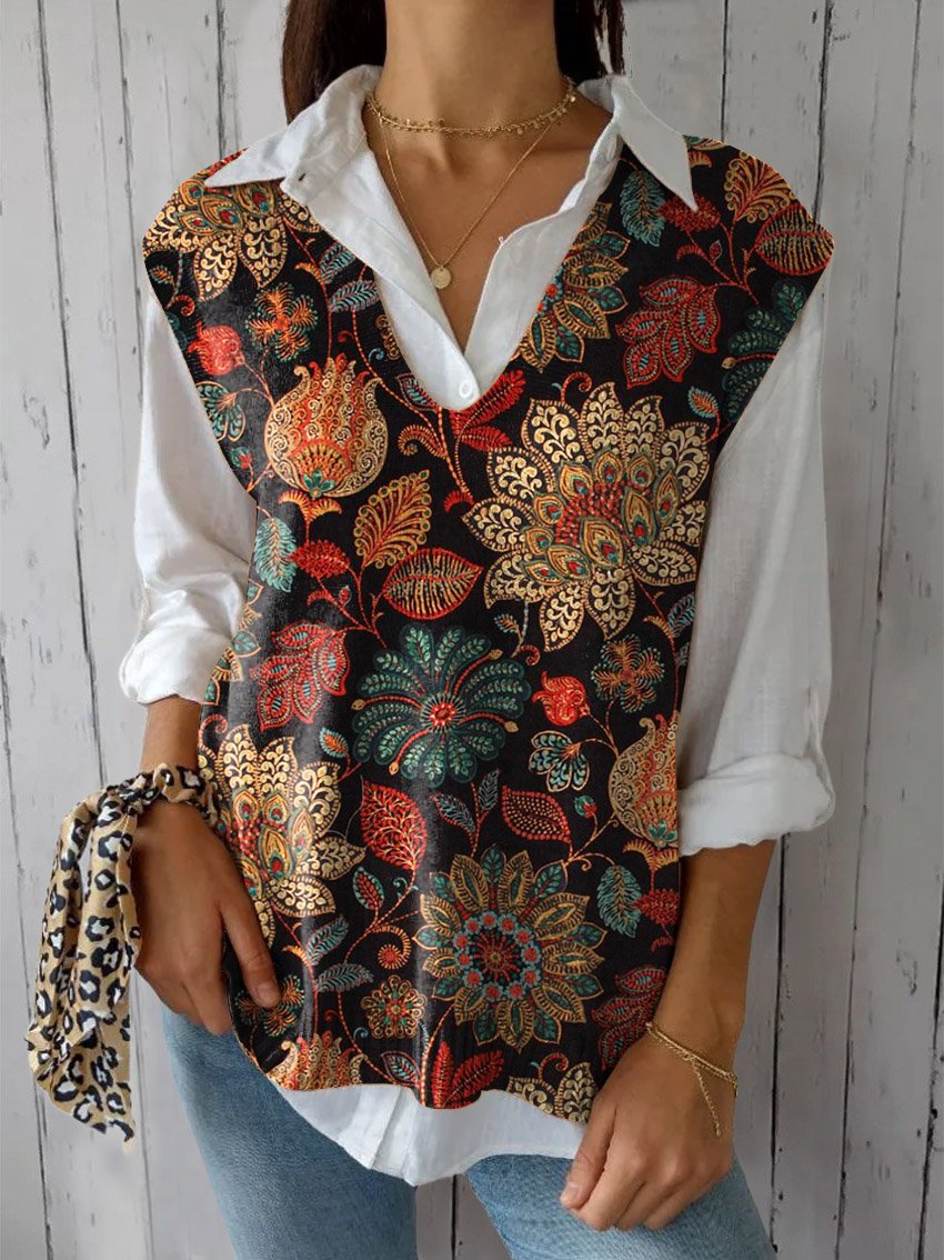 Women's Vintage Lovely Floral Art Print Versatile Knitted Vest