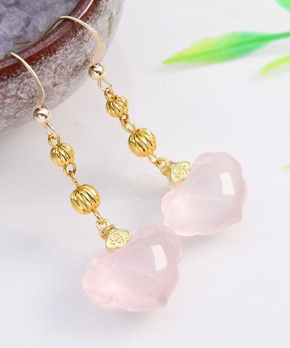 Pink 14k Gold Crystal Ruyi Drop Earrings