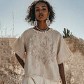 Comstylish Vintage Floral Embroidered Art Crew Neck Cotton Linen Comfy Shirt