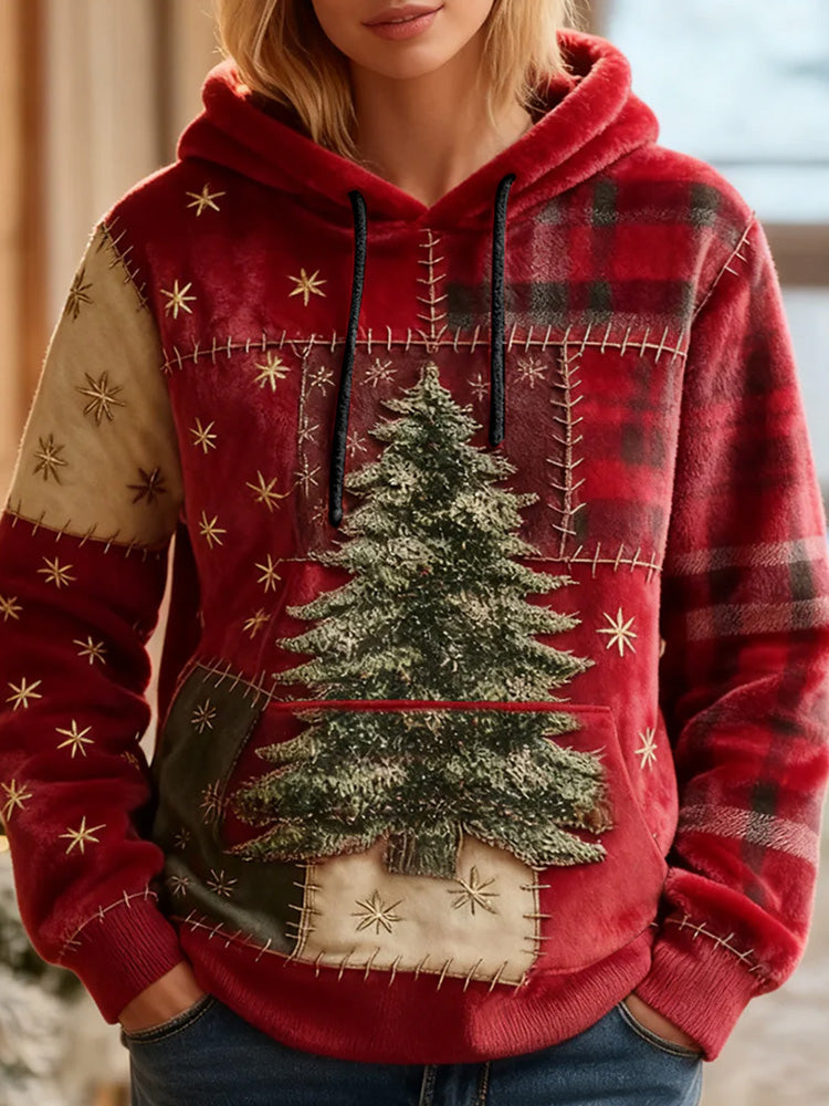 Comstylish Women's Christmas Tree Art Flannel Hoodie
