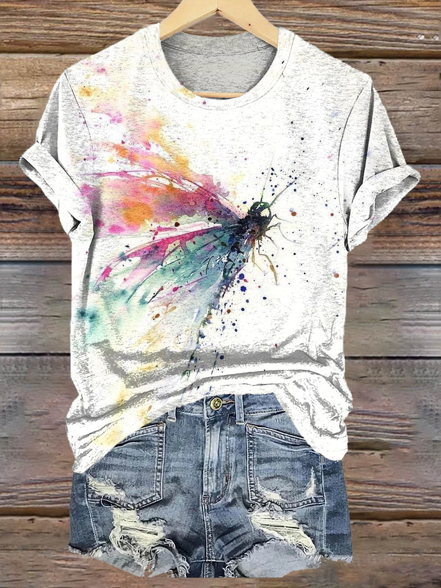 Watercolor Dragonfly Art Print Casaul Short Sleeve T-shirt