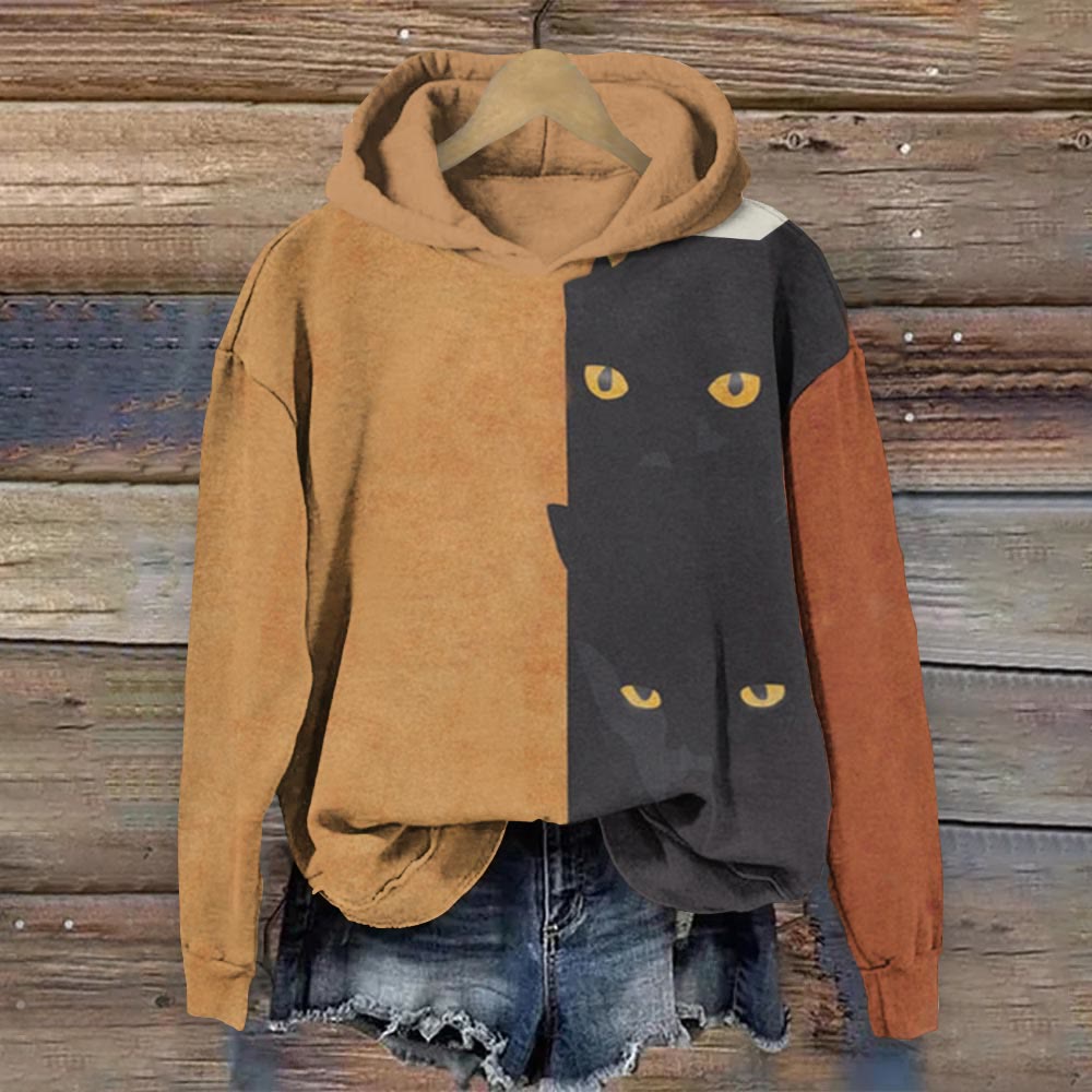 Abstract Black Cat Painting Art Women's Hoodie elevenforest