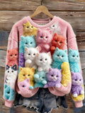 Lovely Colorful Fuzzy Cats Cozy Plush Sweatshirt elevenforest