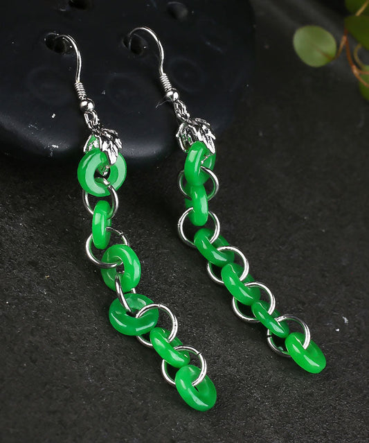 Green Sterling Silver Overgild Dry Green Jade Drop Earrings
