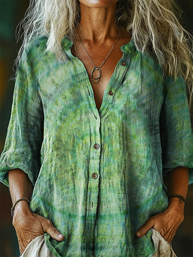 Women's Tie-Dye Kaleidoscope Tattoo Pattern Art Print Linen Cotton Cas