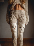 Women's Cute Cat Crochet Warm Pants elevenforest