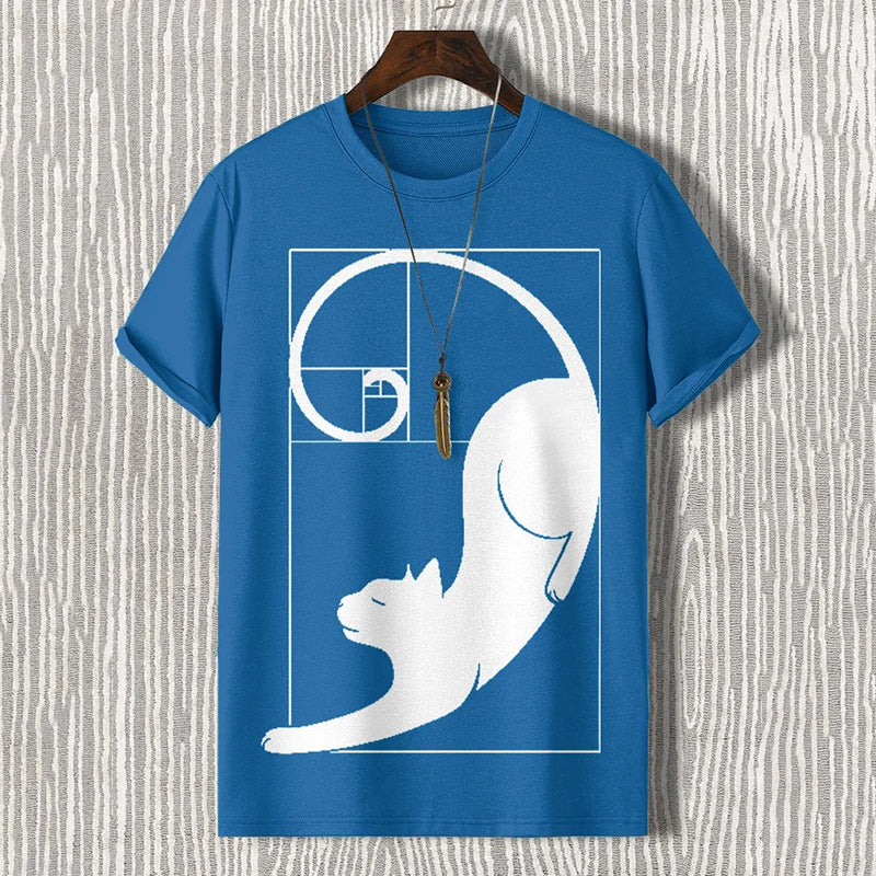 Men's Fibonacci Cat The Golden Ratio Print Casual T-shirt elevenforest