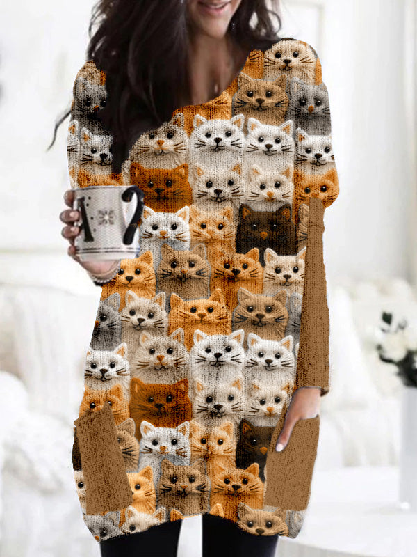 Colorful Cute Cats Embroidered Cozy Knit Tunic elevenforest