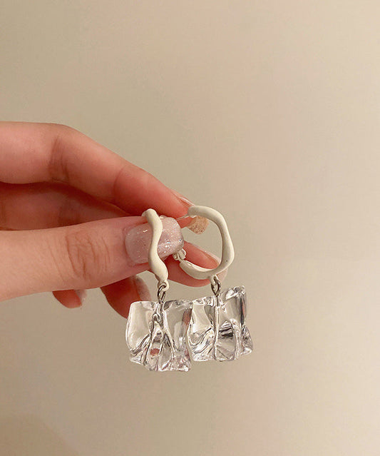 Original Design White Acrylic Alloy Asymmetrical Crystal Hoop Earrings