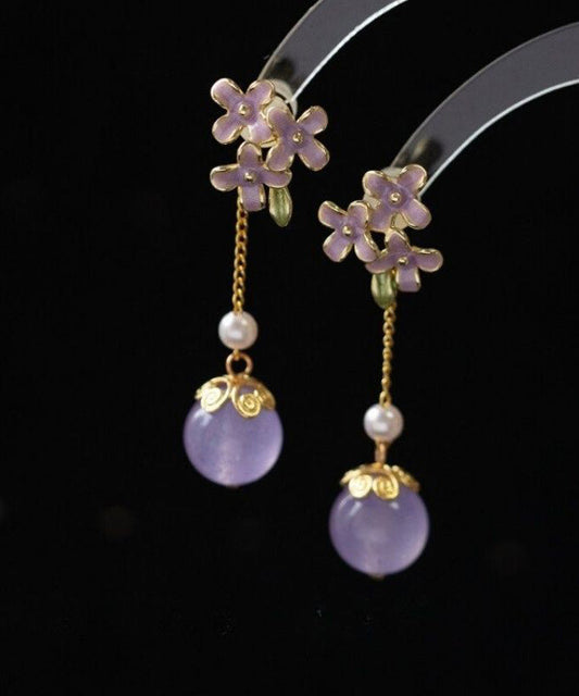 Light Purple Copper Overgild Pearl Drip Glaze Drop Earrings