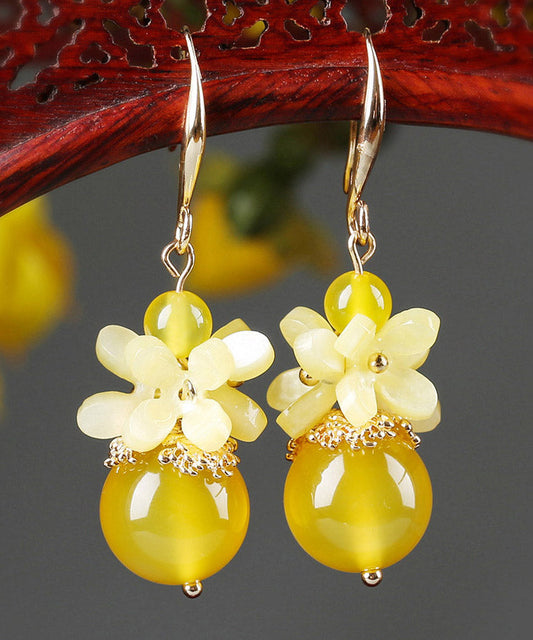 Boutique Yellow Agate Copper Jade Drop Earrings