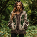 Vintage Irish Celtic Chunky Needle Comfortable Warm Hooded Cardigan Sweater artswardrobe