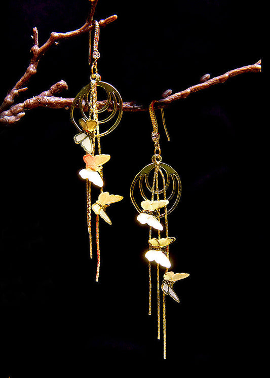 Handmade Butterfly 14k Gold Tassels Drop Earrings