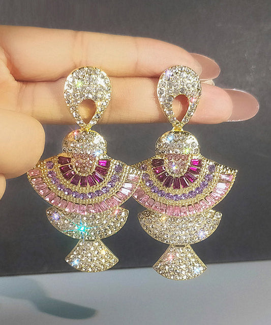 Pink Zircon Fan Drop Earrings
