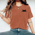 Abstract Creative Embroidered Black Cat Art Print  T-shirt elevenforest